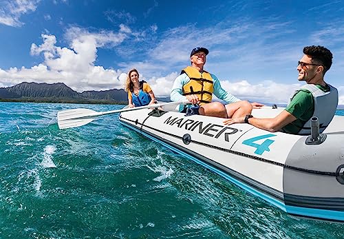INTEX 68376EP Mariner 4 Inflatable Boat Set: Includes Deluxe 54in Boat Oars and High-Output Pump – Wear-Resistant Keel – R...