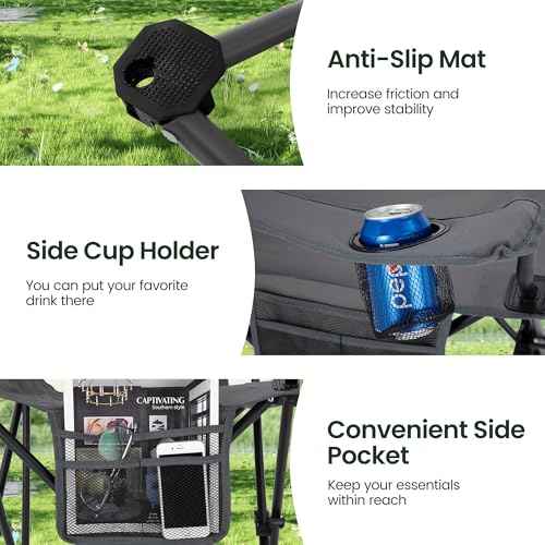 HIGH POINT SPORTS 2 Pack Portable Camping Chair for Adults, Folding Outdoor Camp Chair Lightweight Lawn Chairs Folding Collapsible Chair for Camping, Tailgates, Beach, Gray, Support 250 lbs