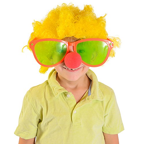 Funny Party Hats 6 Piece Set - Clown Wig Sunglasses & Nose - Clown Accessories Kit - Photo Booth Props