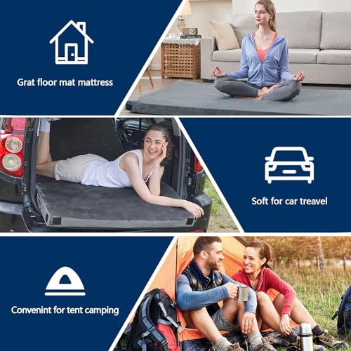 CYMULA Memory Foam Camping Mattress Pad, CertiPUR-US Sleeping Mat, Portable Roll Up Mattress for Adults, Camping Bed Pads ...
