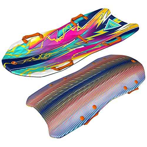 Artikfun Premium Recreational Winter Foam Snow Sled 2-Pack | Tow Rope and Handles | Sized for Youth and Adults | Contoured Deck Design | 50in-127cm Design Length |