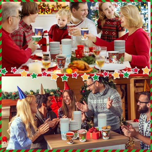 Zhehao 200 Pcs Christmas 9 oz Paper Cups Disposable Coffee Cups Santa Snowman Elk Disposable Hot Cups Xmas Party Drinkware...
