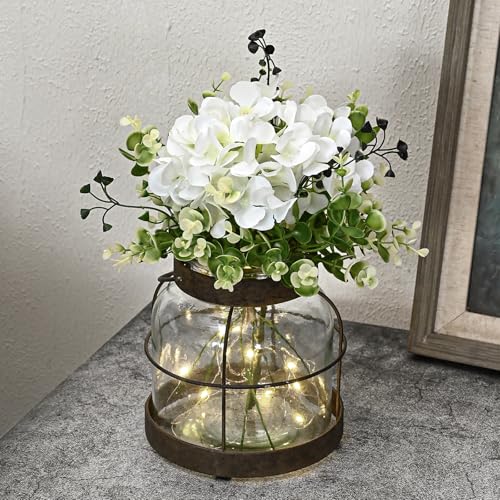 Farmhouse Glass Lantern Vase Vintage Flower Vases with Plants Hydrangea Lights Rustic Floral Arrangement Centerpieces Home...