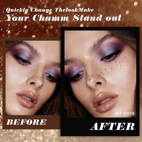 XZMeiLun 8Ps Face Glitter Speckles Patches, Brown Glitter Freckles Face Tattoo, Glow Up Makeup Patches, Cute Glitter Makeu...