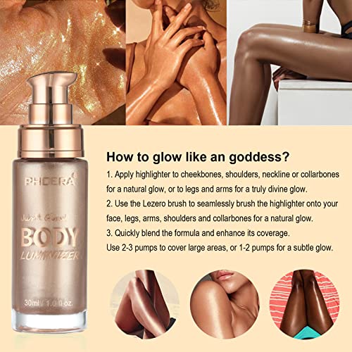 Body Shimmer Oil, Rose Gold Natural Glow Luminizer, Long Lasting Waterproof Moisturizing Liquid Illuminator Highlighter Ma...