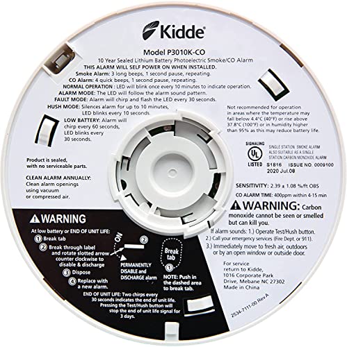 Kidde Smoke & Carbon Monoxide Detector Combo, 10-Year Battery, Replacement Alert, 4 Count (Pack of 1)