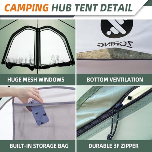 Zoring Pop Up Tent for Camping, Instant Cabin Hub Tent 4 Person, Waterproof Hub Shelter with Rainfly & Removable Floor, Ea...
