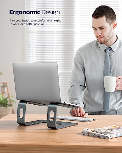 Nulaxy Fully Aluminum Detachable Laptop Stand, Ergonomic Ventilated Cooling Laptop Holder Computer Riser for Desk, Anti-Sl...