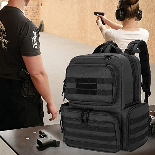DSLEAF Tactical Pistol Backpack with 4 Pistol Cases, Gun Backpack for Handgun with 17x Magazine Slots for Hunting and Shoo...