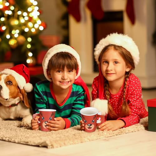 Mumufy 100 Pcs Christmas Disposable Cups with Handles 9 oz Xmas Coffee Paper Cups for Hot Chocolate, Cocoa & Beverages Bul...