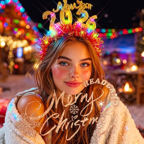 EVILD Happy New Year Headband Gold New Year 2026 Hair Accessories for Women (1 Gold)