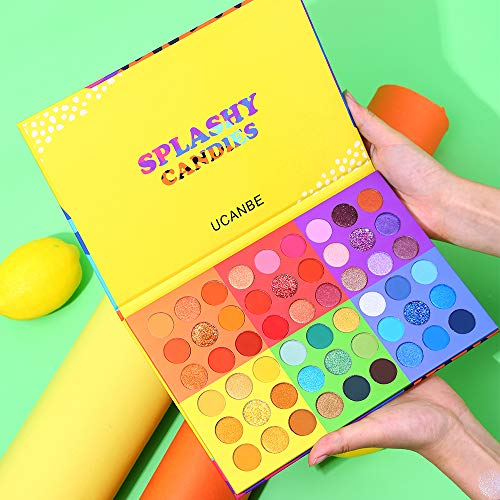 UCANBE 54 Colors Splashy Candies Eyeshadow Palette, Highly Pigmented Matte Shimmer Soft Creamy Glitter Rainbow Bright Powd...