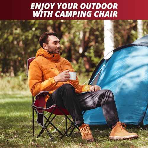 SAILARY 2PCS Mesh Folding Camping Chairs, Oversized Portable Outdoor Chairs, Weight Capacity 325 lbs with Cup Holder, Storage Pocket, Carry Bag Red
