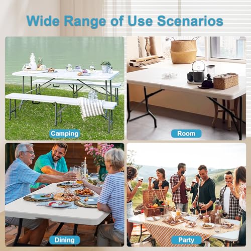 Bblife 6FT Folding Tables Heavy Duty White Foldable Table, Multi-Functional Fold up Table for Outdoor Camping Picnic Parti...