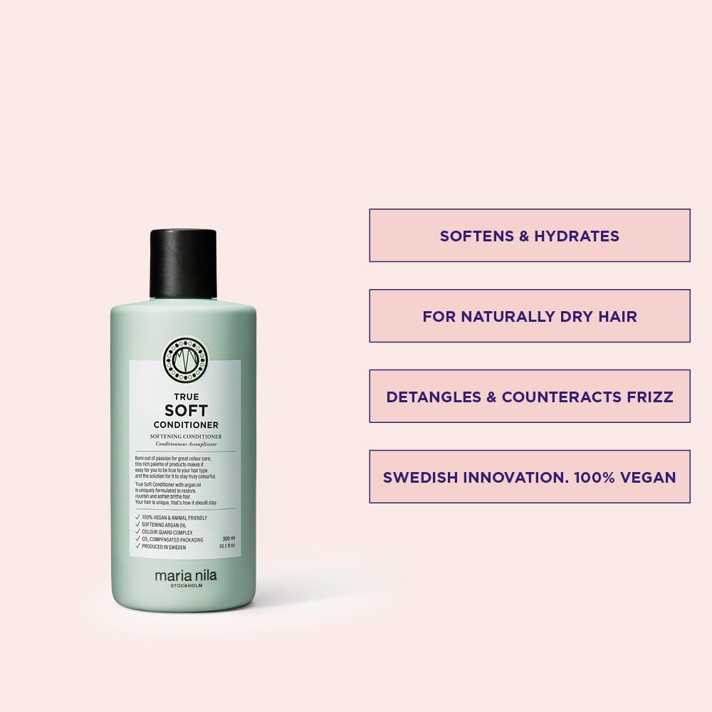 Maria Nila True Soft, Conditioner 10.1 Fl Oz, For Dry Hair, Argan Oil Remoisturises & Reduces Frizz, 100% Vegan & Sulfate/Parabe