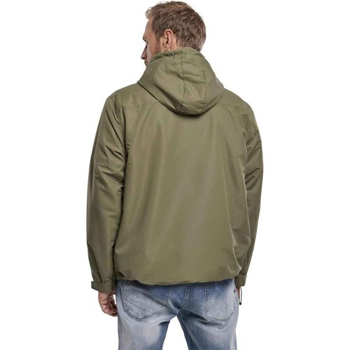 Brandit Individual Wear Men's Fleece-Lined Quarter Zip Windbreaker Pullover - Lightweight Weatherproof Casual Outdoor Jacket, Olive, Large