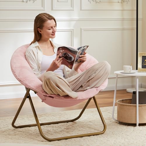 DUMOS Comfy Saucer Chair, Faux Fur Lounge Seasting XL Circle Chair for Bedroom, Dorm & Gaming, Foldable Fashion Accent Sea...