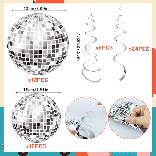 54 Pieces Disco Party Decorations Disco Ball Hanging Swirls 70s Party Hanging Swirls Ceiling Decor for Disco Fever Party 7...