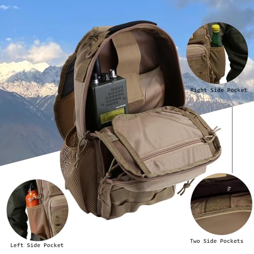 Large Rover Sling Pack Tactical Shoulder Sling Bag Backpack with Bottle Holder Crossbody Chest Bag, Coyote