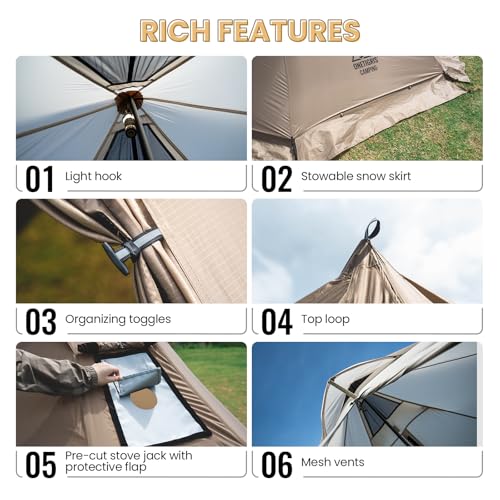 OneTigris Smokey HUT Hot Tent with Stove Jack, Ultralight 4 Season Tipi Tent with Snow Skirt & Detachable Floor for Campin...