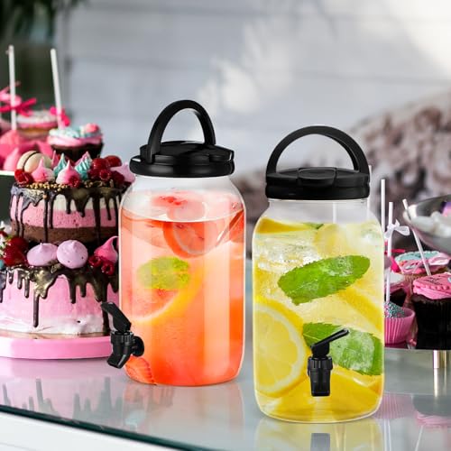 Havawish 2 Pcs 1 Gallon Plastic Beverage Dispenser with Spigot Clear Summer Kitchen Fridge Drink Dispenser for Parties Lem...