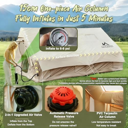 Inflatable Camping Tents 8-10 Person,129 Square Feets Large Inflatable Camping Tent with Stove Jack,Blow up Tent with Mesh...