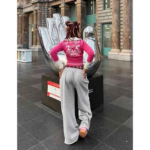 Aelfric Eden Baggy Wide Leg Sweatpants for Women Plaid Patchwork Sweat Pants Loose Long Pants with Pockets