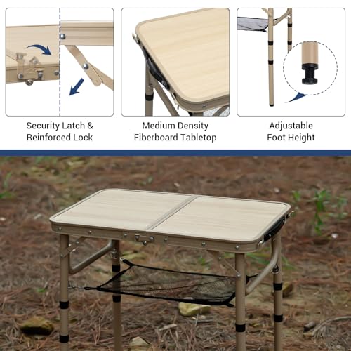 Byliable Small Folding Table 2FT Camping Table 3 Adjustable Height Lightweight Portable Aluminum Mini Foldable for Picnic ...