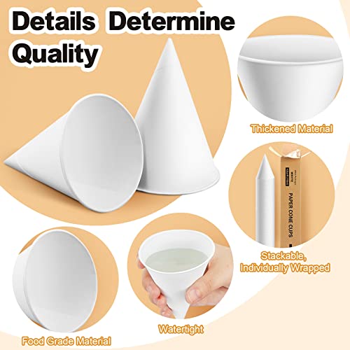 Roshtia 400 Pcs Paper Cone Cups Thicken Disposable Cone Cups for Shaved Ice, Slushies Water Cooler Dispenser, White (4 oz)