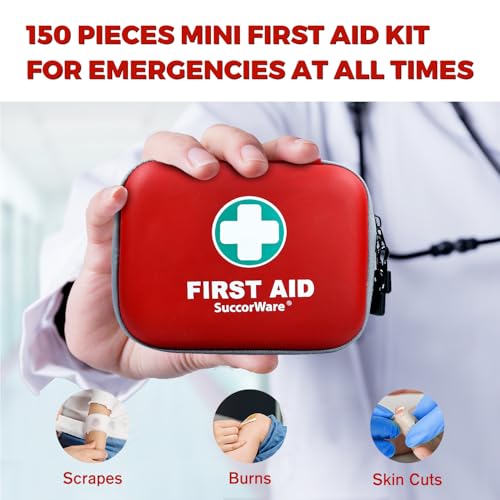 SuccorWare 150 Pieces Mini First Aid Kit - Small Medical Kit with Hard Shell - Emergency First Aid Kit for Car, Travel, Ho...