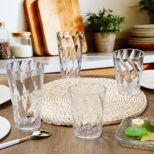 LemonRoad 12 Pack Plastic Drinking Glasses Set Reusable 13.5 oz Rocks & 20 oz Water Cups Set Stackable Plastic Tumblers Ki...