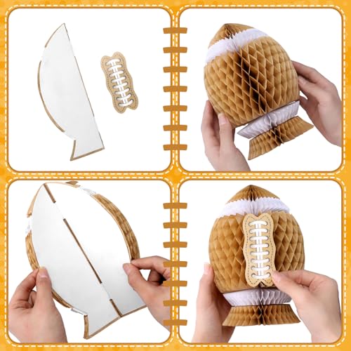 Fourluoo 6 Pcs Football Party Decorations Large Football Honeycomb Centerpieces 3D Ball Table Decor Sports Ball Paper Hone...