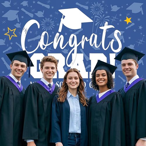 Congrats Grade Photo Backdrops 7x5 FT Blue Graduation We are so Proud of You Background Party Class of 2026 Banner Graduat...