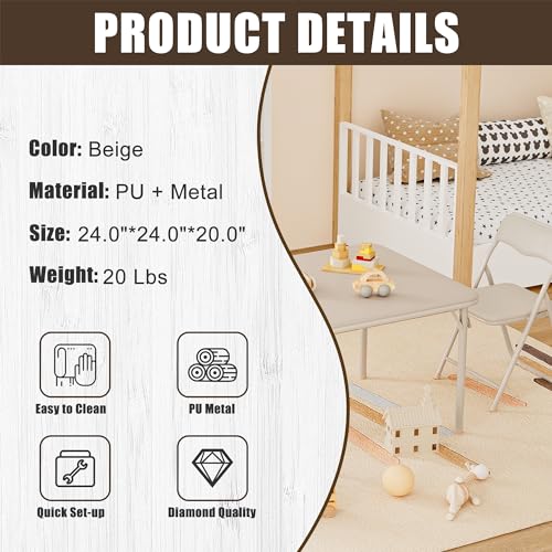 GAOMON Boys and Girls Folding Table and Chairs Set of 3, Portable Table and Chair with Pu Soft Cushion, No Installation Re...