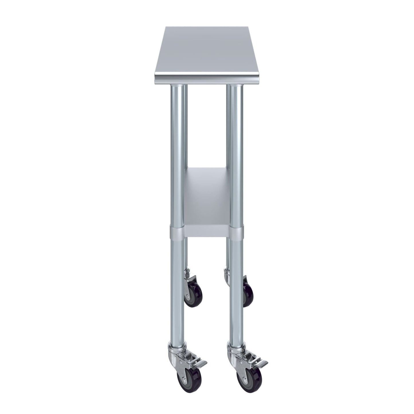 AmGood 24 in. x 12 in. Stainless Steel Work Table with Wheels | Metal Kitchen Food Prep Table | NSF