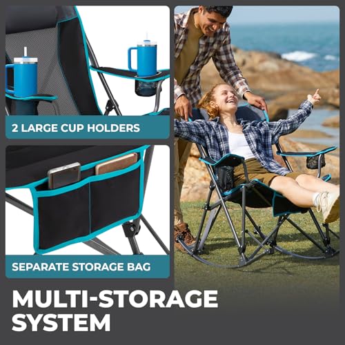 FUNDANGO Oversized Rocking Camping Chair for Adults, Portable Folding Lawn Chairs for Outside with Pillows, Wide Armrest, ...
