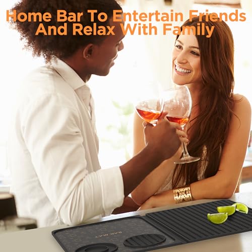 Bar Mat, Bar Accessories, Multifunctional Folding Cocktail Mat with Cutting Board, 18" X 12"(Black) Drying Mats,Bar Mat fo...