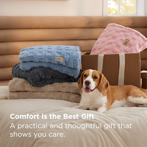Bedsure Tan Throw Blanket for Couch - GentleSoft Fleece Cozy Waffle Blanket for Sofa Bed Room Decor, Super Fluffy Checkere...