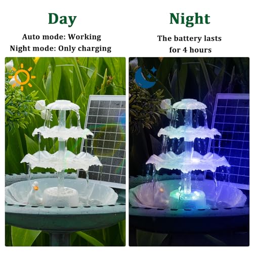 AISITIN 3 Tiered Bird Bath with 6.5W Solar Water Pump, Upgraded Solar Bird Bath Fountains with Lights, Detachable DIY Sola...