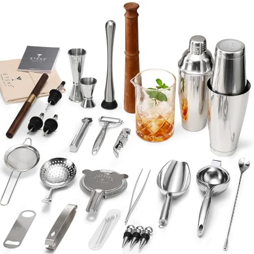 ETENS 33-Piece Professional Bartender Kit with Weighted Boston Shaker – High End Mixology Set for Home Bar – Stainless Ste...