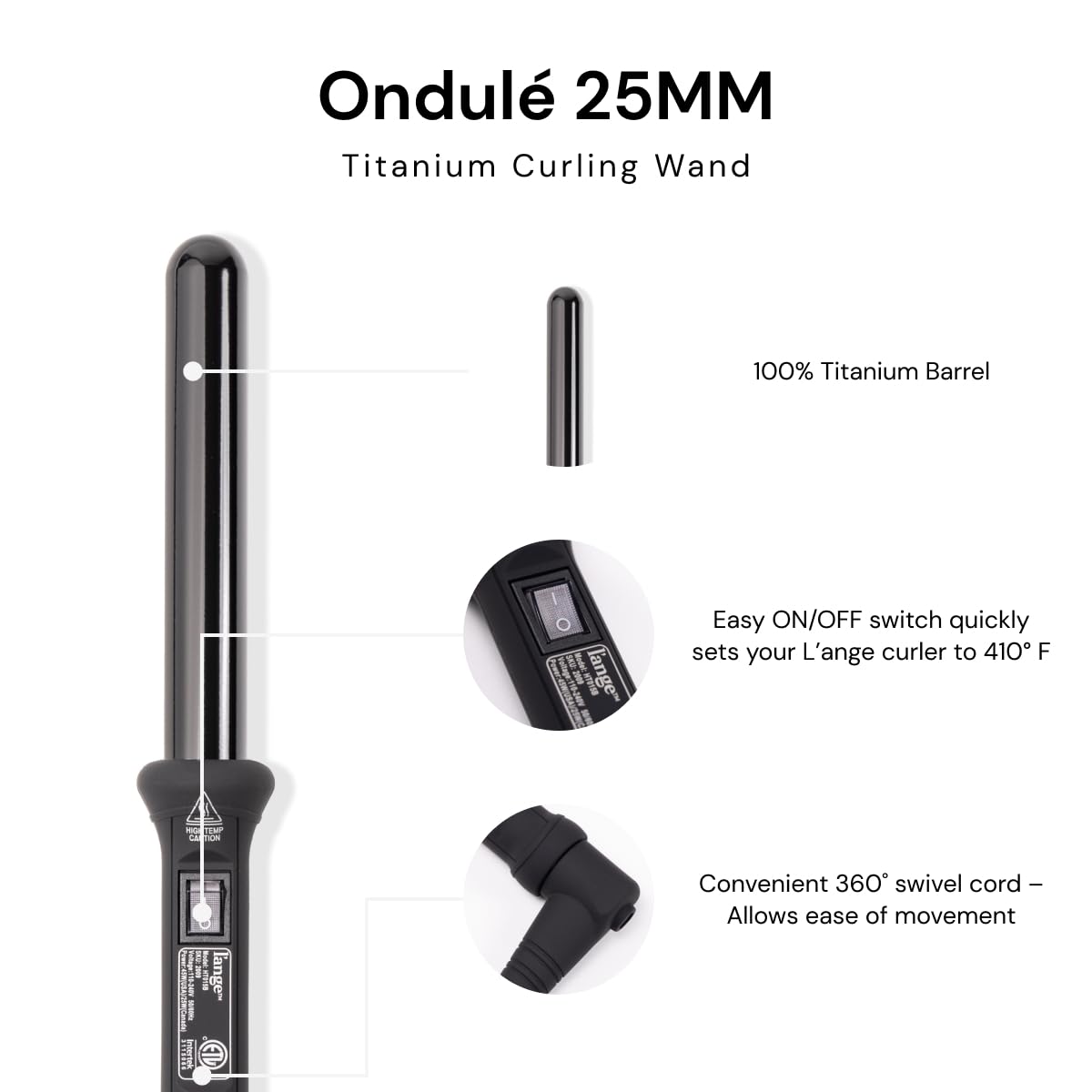 L'ANGE HAIR Ondul   25 MM Ceramic Curling Wand | Professional Hot Tools Curling Iron 1 Inch | Salon Hair Styling Wands for Beach