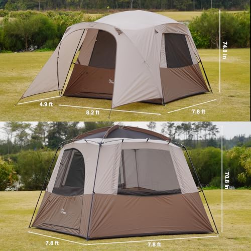 Vidalido 3-4 Person Tent with 1 Mesh Door and 2 Large Mesh Window, Double Layer Waterproof Portable Family Cabin Tent, 4 P...
