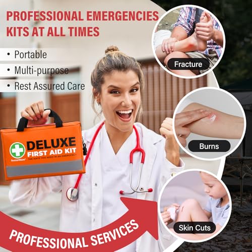 SuccorWare 380 Pieces Deluxe First Aid Kit Compact Trauma Medical Kits with Assorted Bandages, Instant Cold Pack, Emergenc...