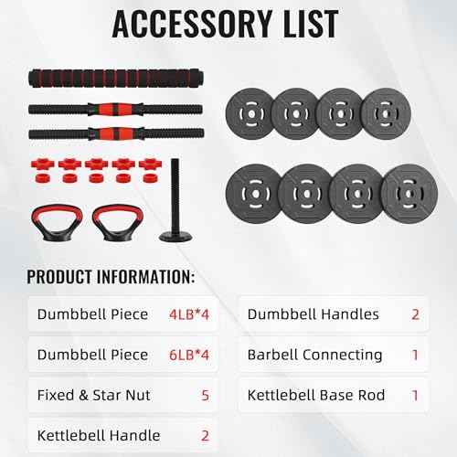 Fitvids Multi-Functional Portable Changeable Dumbbell and Barbell Kettlebell Set - Adjustable Weights