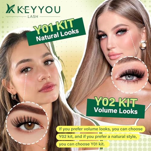 KEYYOU Lash Clusters Kit 144pcs Thick Volume D Curl Eyelash Clusters Lash Extension Kit with Mascara Brush Bond and Seal G...