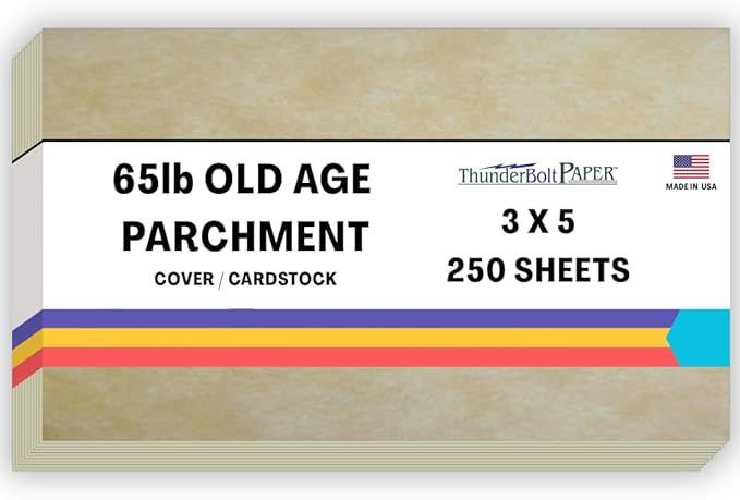 250 Old Age Parchment 65lb Cover Paper Sheets 3 X 5 Inches Cardstock Weight Colored Sheets 3" X 5" (3X5 Inches) Index|Recipe Card|Photo|Frame Size - Printable Parchment Semblance by The Pulp Process