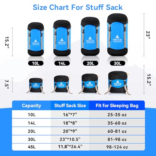 Hikenture Compression Sack for Sleeping Bag, Upgrade Anti-Tear Nylon Sleeping Bag Stuff Sack, 10L/14L/20L/30L Water-Resist...