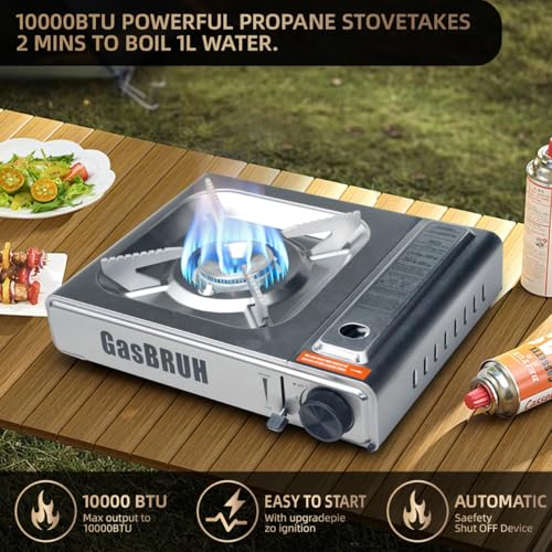 GasBRUH 1-Burner Butane Camping Stove with Windblocker,10000 BTU Portable Camp Gas Stove for Outdoor Cooking,Camping,Tailg...