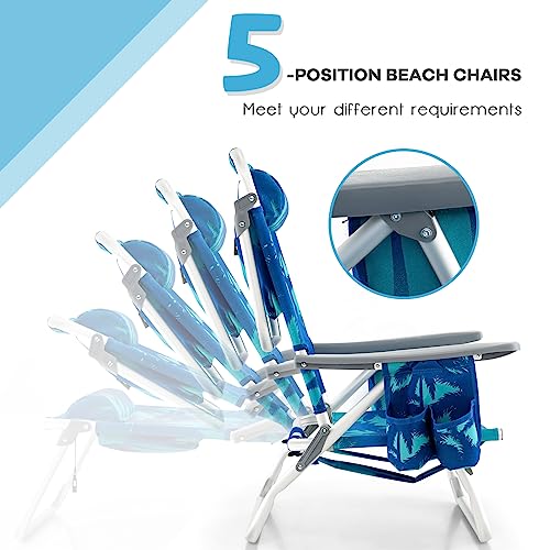 Goplus Beach Chair, Folding Backpack Beach Chairs for Adults with 5 Positions, Head Pillow, Cooler Bag, Towel Bar, Cup Hol...