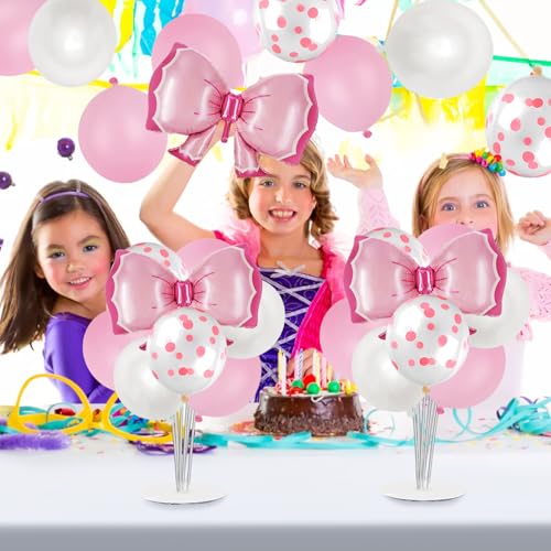 Pink Bow Party Balloon Stand Kit, 4 Sets, Table Centerpiece Decorations for Girls Birthday (pink)